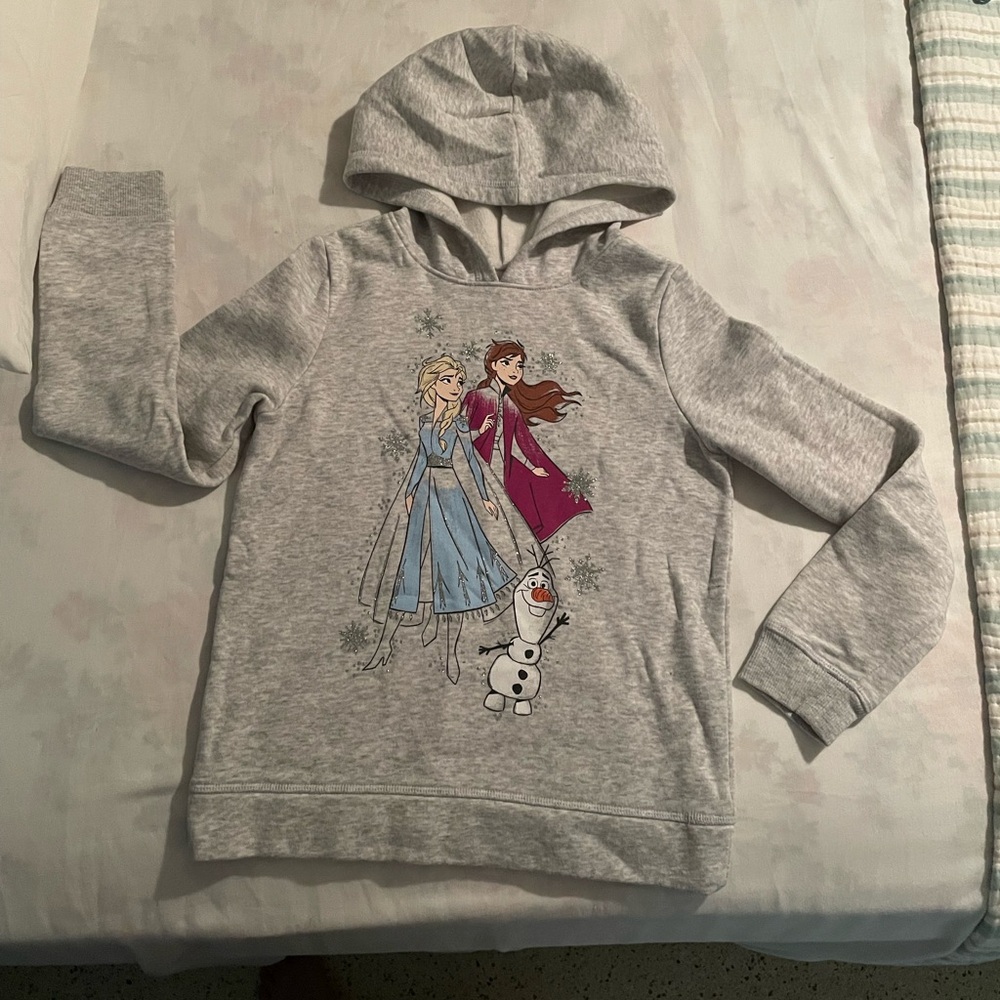 NWOT Disney Jumping Beans grey Frozen Elsa & Ana sweatshirt with hoodie size 7